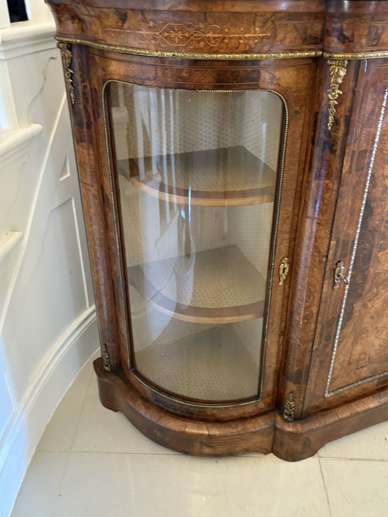 Outstanding Quality Antique Victorian Inlaid Burr Walnut Porcelain Mounted Credenza - Image 9